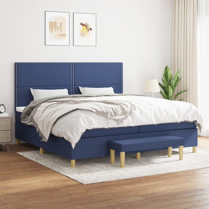 Pat box spring cu saltea, albastru, 200x200 cm, textil - WALTI WALTI