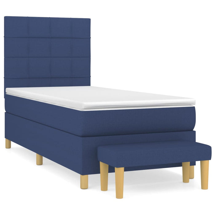 Pat box spring cu saltea, albastru, 90x190 cm, textil - WALTI WALTI