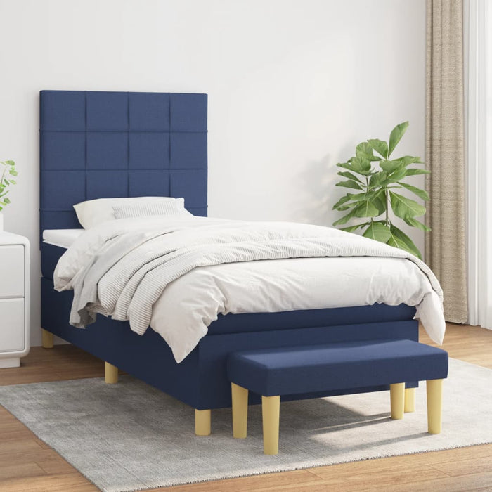Pat box spring cu saltea, albastru, 90x190 cm, textil - WALTI WALTI