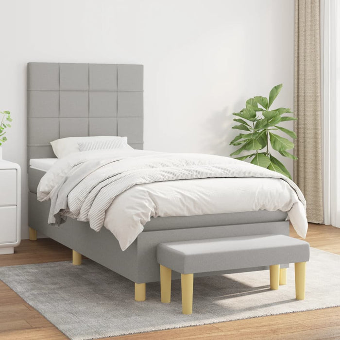 Pat box spring cu saltea, gri deschis, 90x200 cm, textil - WALTI WALTI