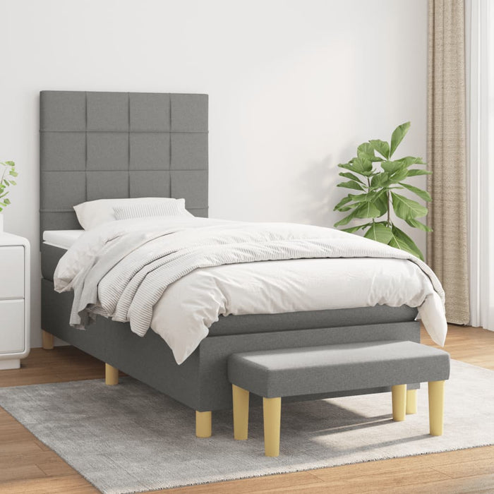 Pat box spring cu saltea, gri închis, 90x200 cm, textil - WALTI WALTI