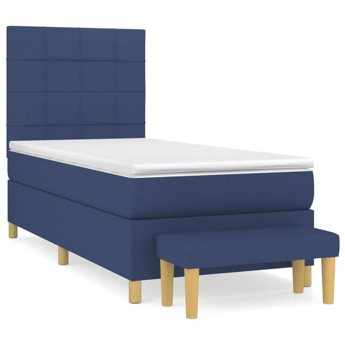 Pat box spring cu saltea, albastru, 90x200 cm, textil - WALTI WALTI