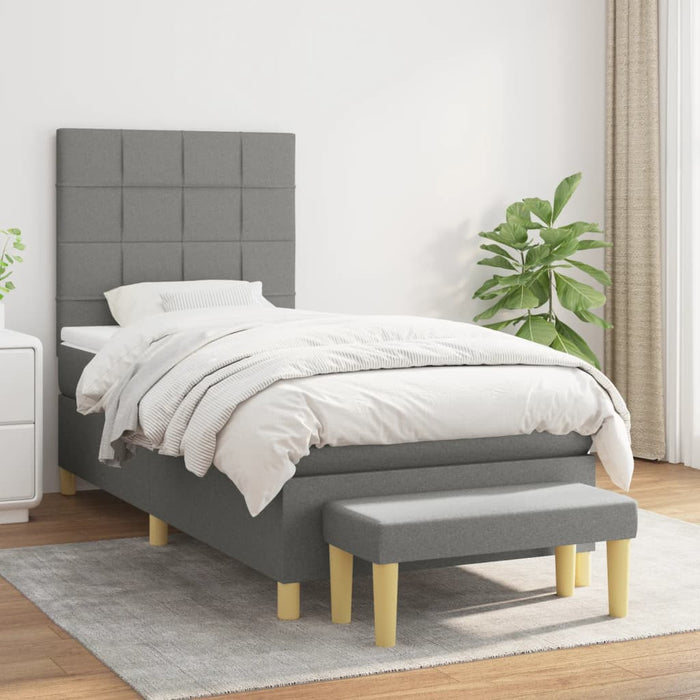Pat box spring cu saltea, gri închis, 100x200 cm, textil - WALTI WALTI