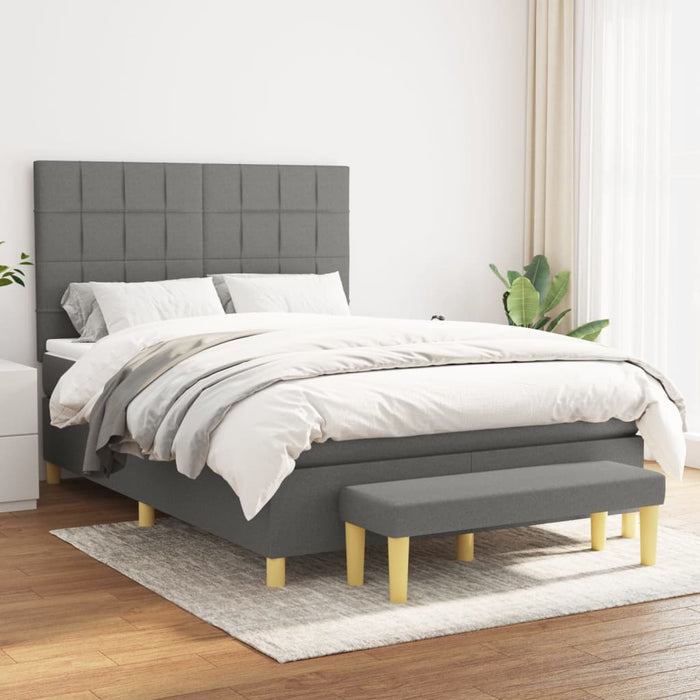 Pat box spring cu saltea, gri închis, 140x200 cm, textil - WALTI WALTI