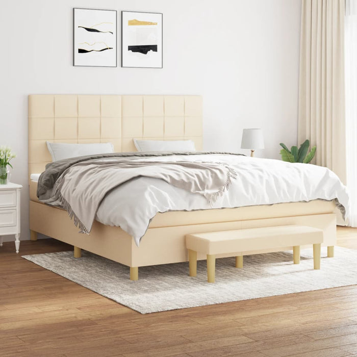 Pat box spring cu saltea, crem, 160x200 cm, material textil - WALTI WALTI