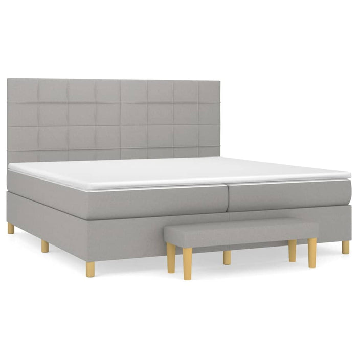 Pat box spring cu saltea, gri deschis, 200x200 cm, textil - WALTI WALTI