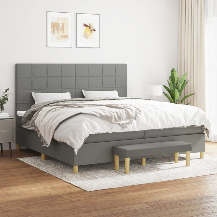 Pat box spring cu saltea, gri închis, 200x200 cm, textil - WALTI WALTI