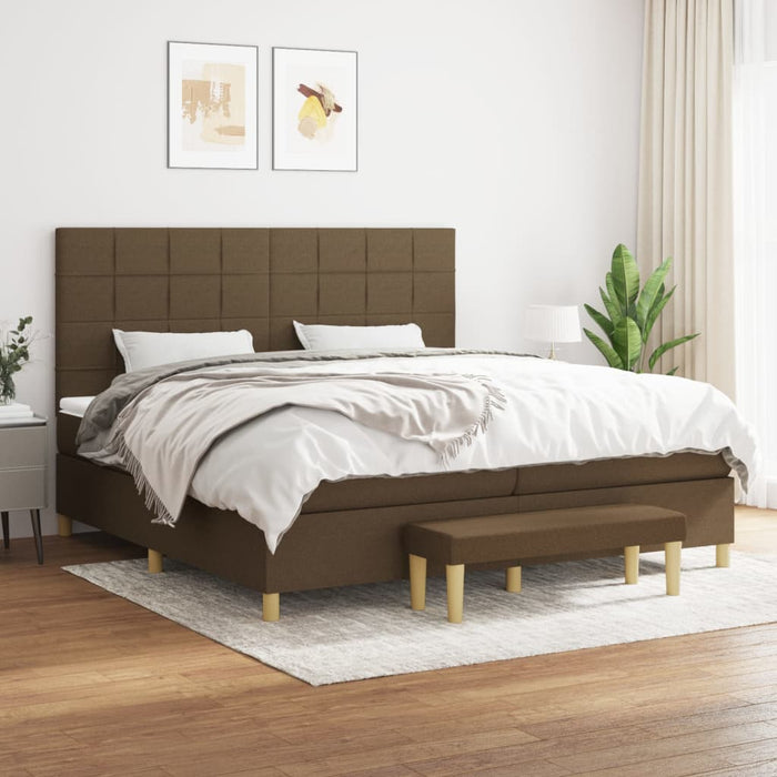 Pat box spring cu saltea, maro închis, 200x200 cm, textil - WALTI WALTI