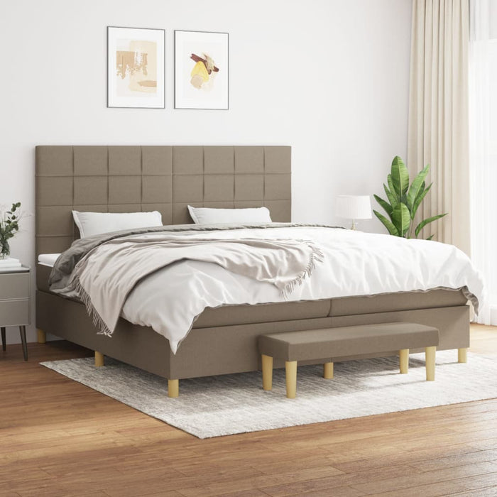 Pat box spring cu saltea, gri taupe, 200x200 cm, textil - WALTI WALTI