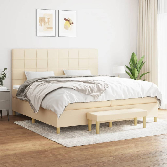Pat box spring cu saltea, crem, 200x200 cm, textil - WALTI WALTI