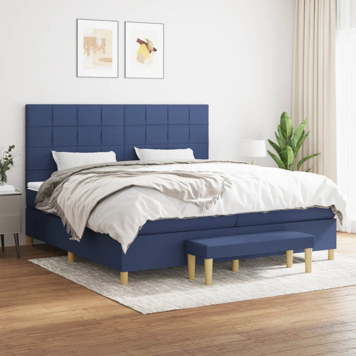 Pat box spring cu saltea, albastru, 200x200 cm, textil - WALTI WALTI