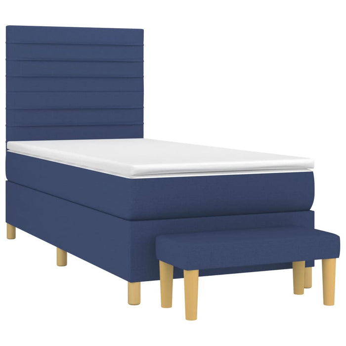 Pat box spring cu saltea, albastru, 80x200 cm, textil WALTI
