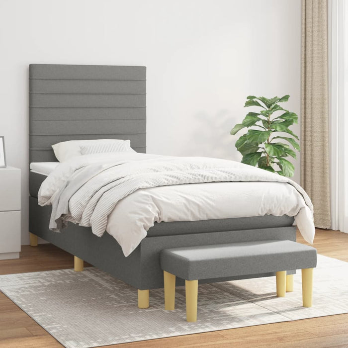Pat box spring cu saltea, gri închis, 90x190 cm, textil - WALTI WALTI