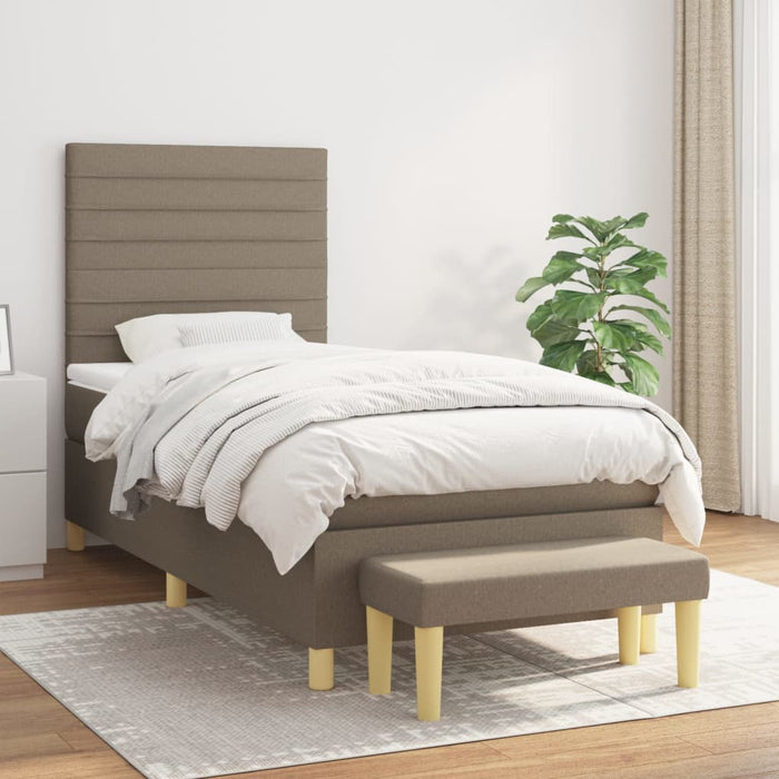 Pat box spring cu saltea, gri taupe, 90x190 cm, textil - WALTI WALTI