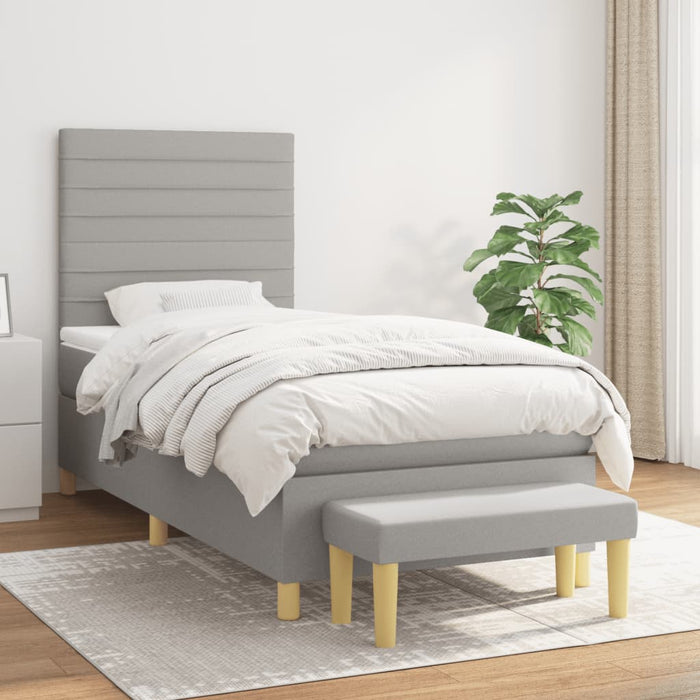 Pat box spring cu saltea, gri deschis, 90x200 cm, textil - WALTI WALTI