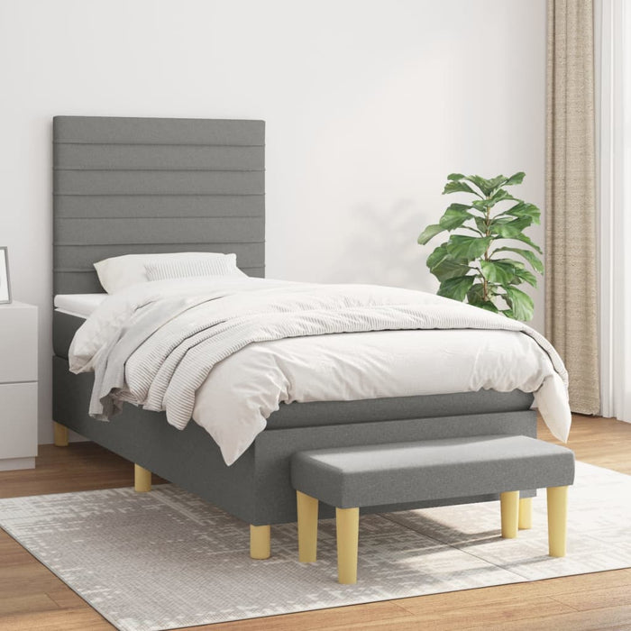 Pat box spring cu saltea, gri închis, 90x200 cm, textil - WALTI WALTI