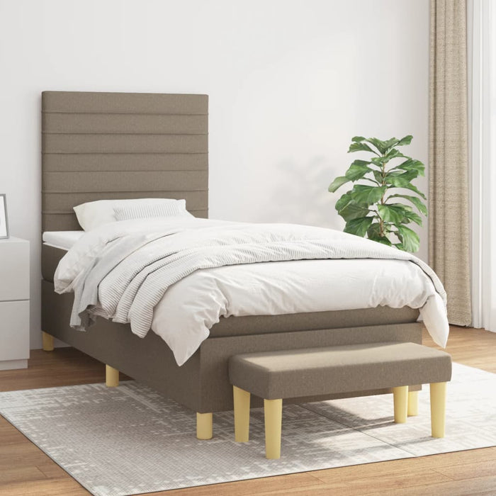 Pat box spring cu saltea, gri taupe, 90x200 cm, textil - WALTI WALTI