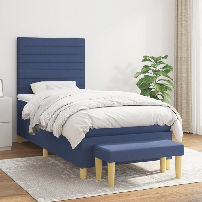 Pat box spring cu saltea, albastru, 90x200 cm, textil - WALTI WALTI