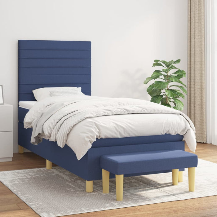 Pat box spring cu saltea, albastru, 100x200 cm, textil - WALTI WALTI