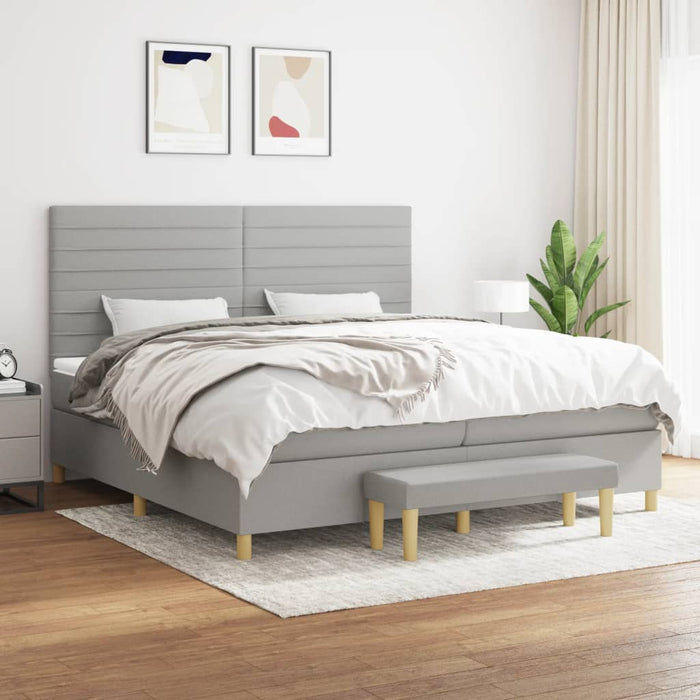 Pat box spring cu saltea, gri deschis, 200x200 cm, textil - WALTI WALTI