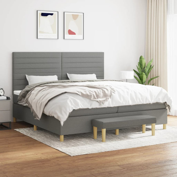 Pat box spring cu saltea, gri închis, 200x200 cm, textil - WALTI WALTI
