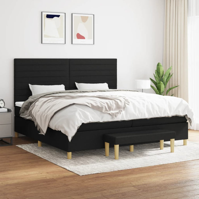 Pat box spring cu saltea, negru, 200x200 cm, textil - WALTI WALTI