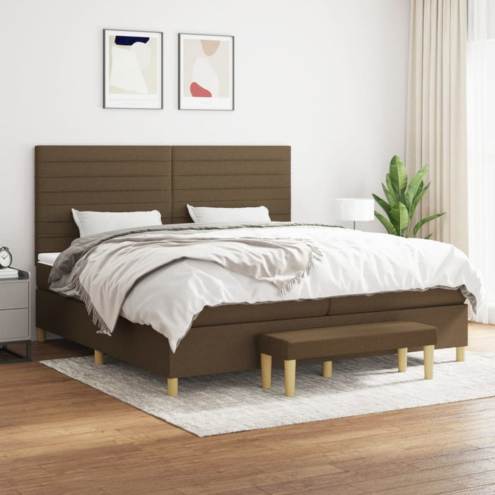 Pat box spring cu saltea, maro închis, 200x200 cm, textil - WALTI WALTI