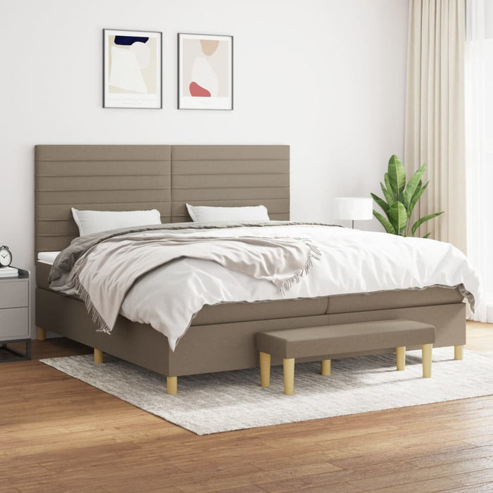 Pat box spring cu saltea, gri taupe, 200x200 cm, textil - WALTI WALTI