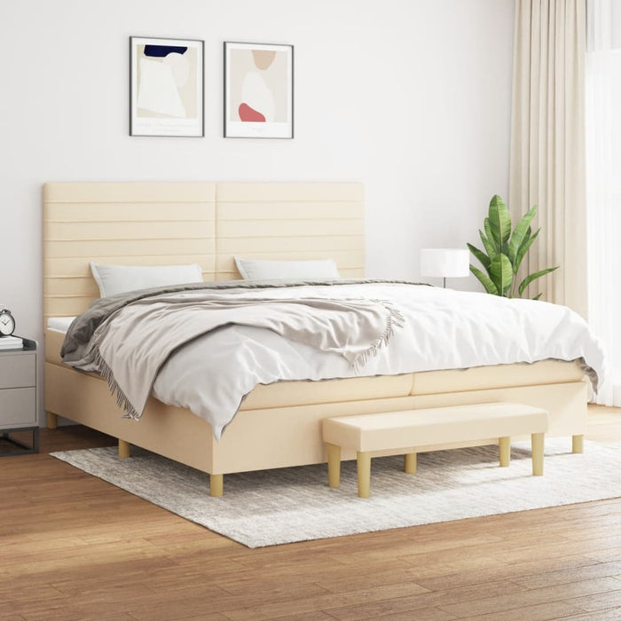 Pat box spring cu saltea, crem, 200x200 cm, textil - WALTI WALTI