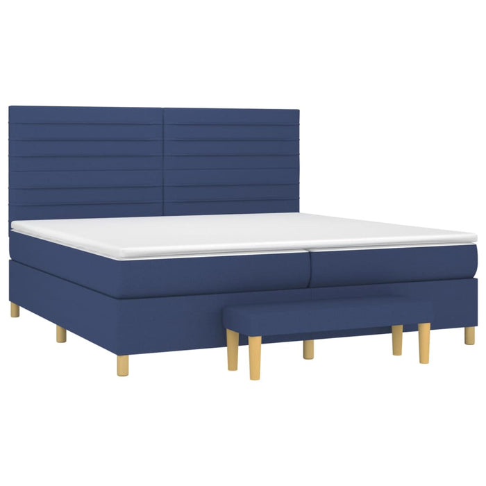 Pat box spring cu saltea, albastru, 200x200 cm, textil - WALTI WALTI