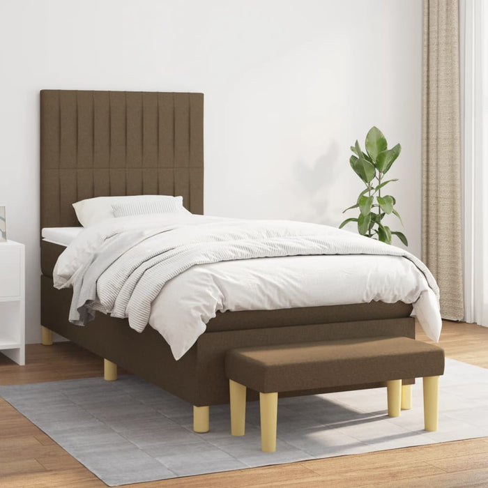 Pat box spring cu saltea, maro închis, 80x200 cm, textil WALTI