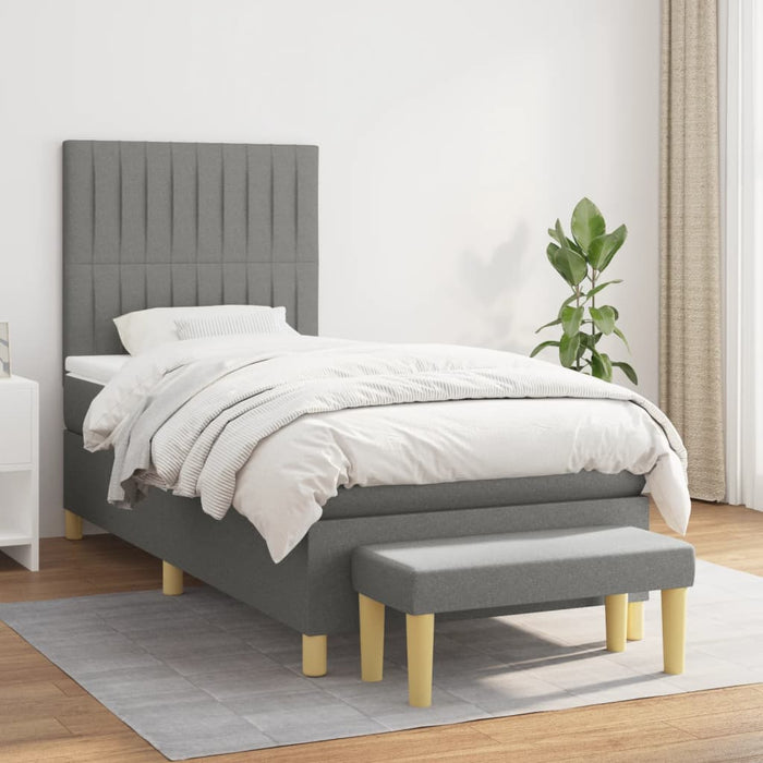 Pat box spring cu saltea, gri închis, 90x190 cm, textil - WALTI WALTI