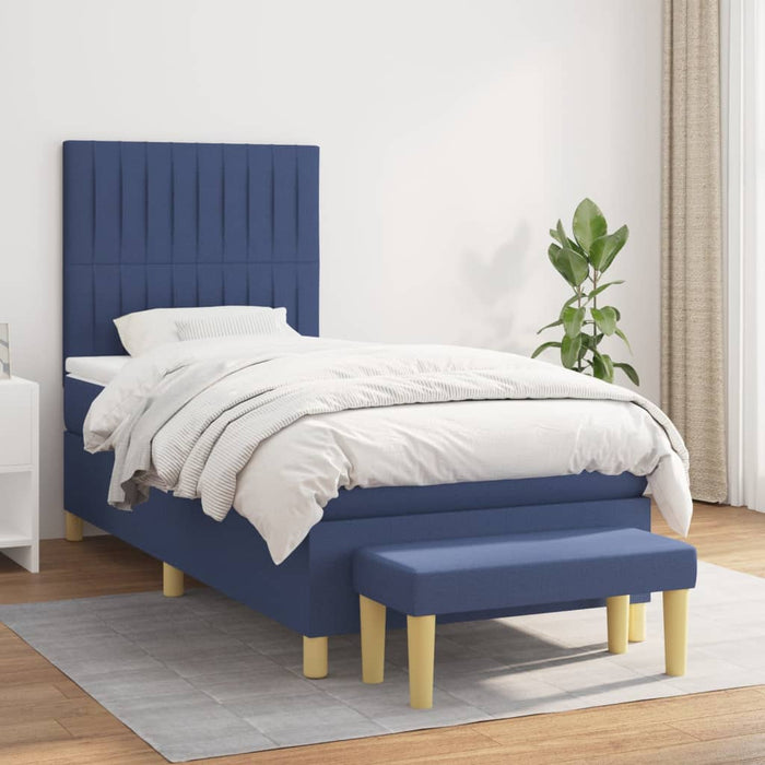 Pat box spring cu saltea, albastru, 100x200 cm, textil - WALTI WALTI