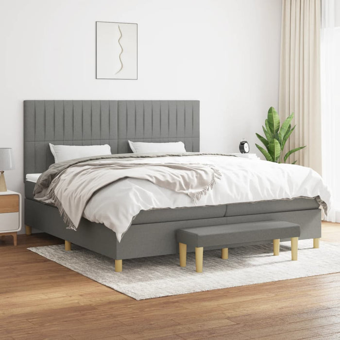 Pat box spring cu saltea, gri închis, 200x200 cm, textil - WALTI WALTI