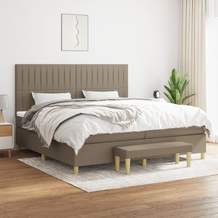 Pat box spring cu saltea, gri taupe, 200x200 cm, textil - WALTI WALTI