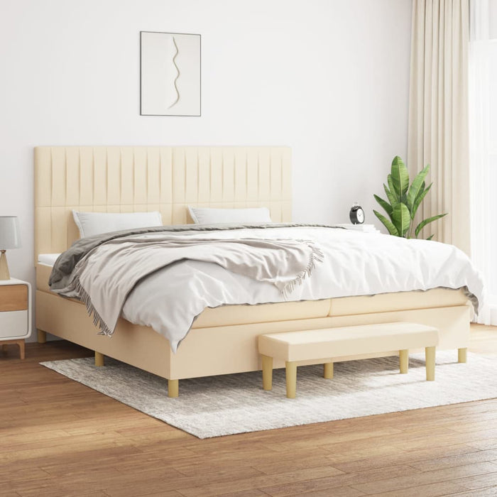 Pat box spring cu saltea, crem, 200x200 cm, textil WALTI