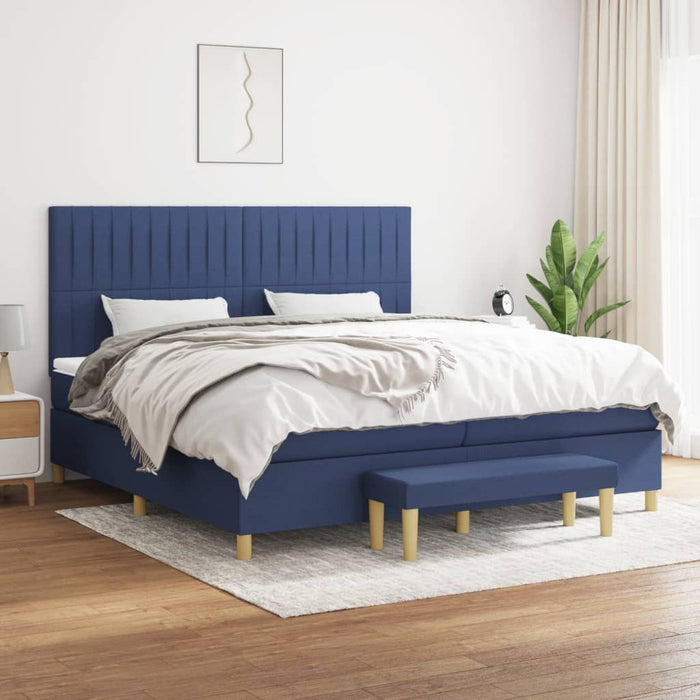 Pat box spring cu saltea, albastru, 200x200 cm, textil - WALTI WALTI