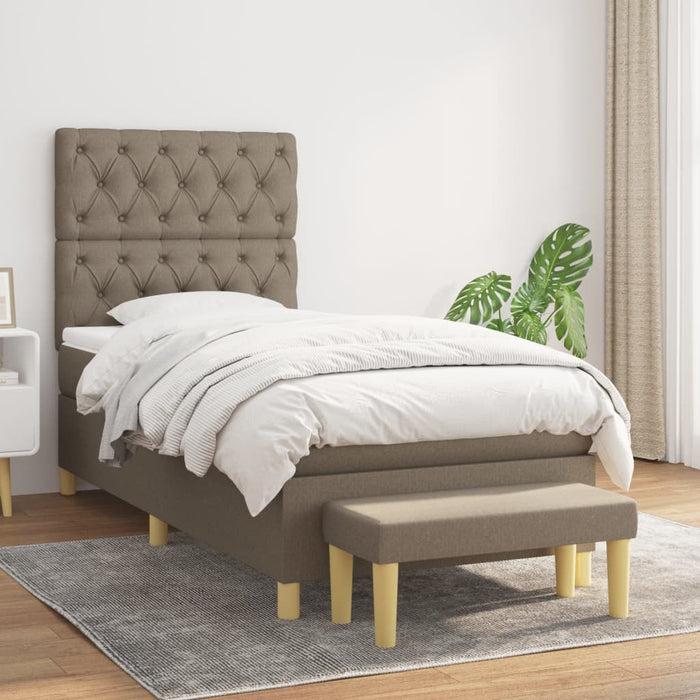 Pat box spring cu saltea, gri taupe, 80x200 cm, textil WALTI