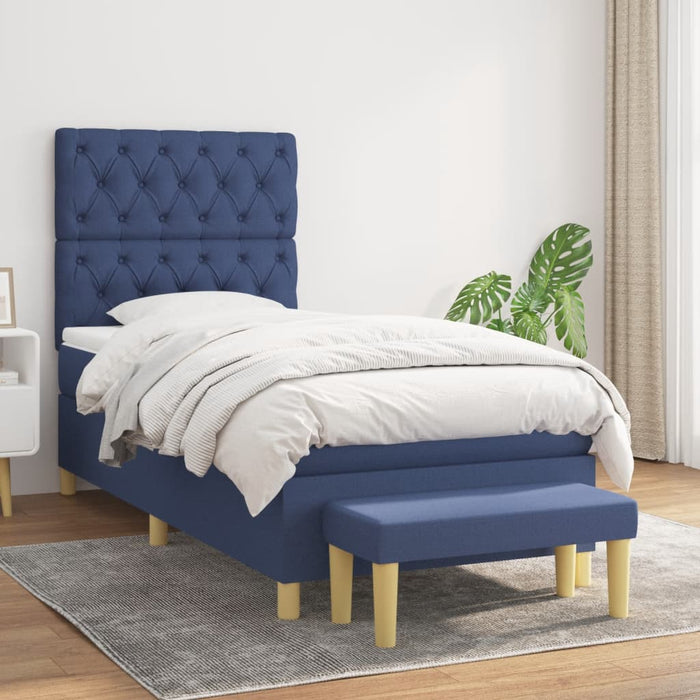 Pat box spring cu saltea, albastru, 80x200 cm, textil - WALTI WALTI