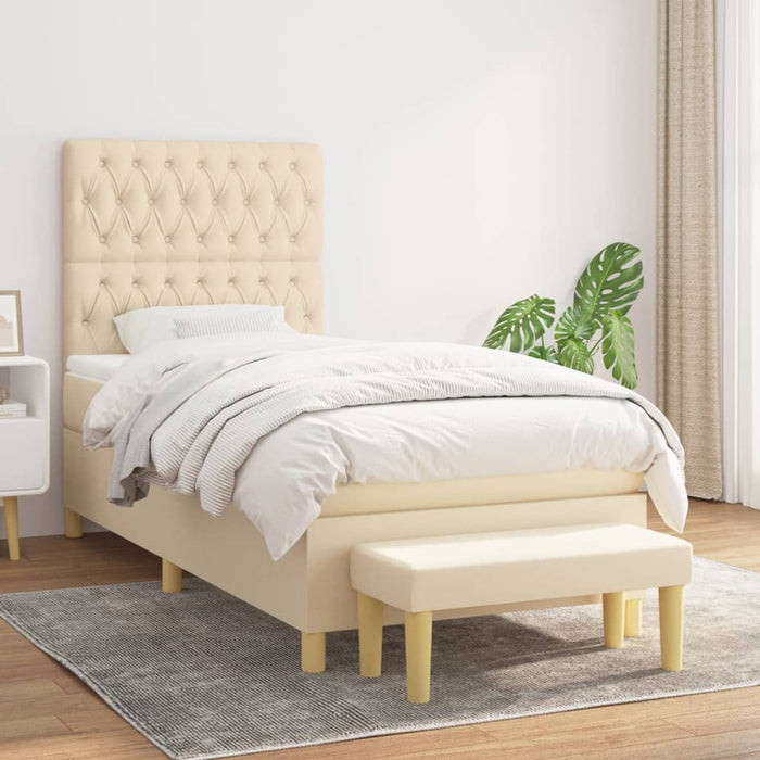 Pat box spring cu saltea, crem, 90x190 cm, textil - WALTI WALTI