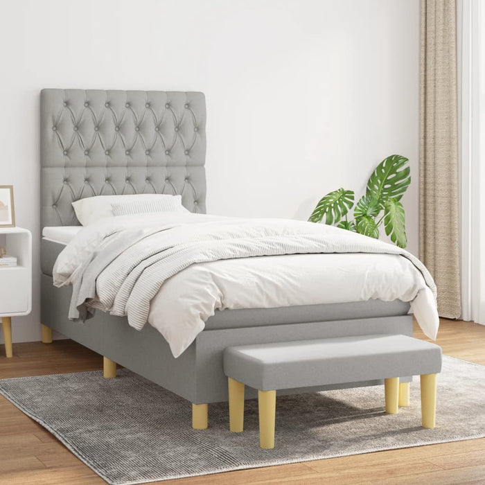 Pat box spring cu saltea, gri deschis, 90x200 cm, textil - WALTI WALTI