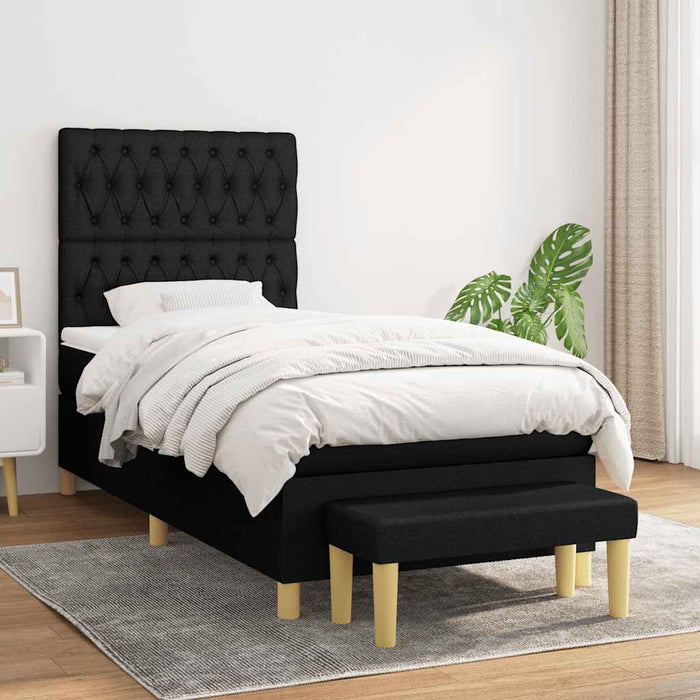 Pat box spring cu saltea, negru, 90x200 cm, textil - WALTI WALTI
