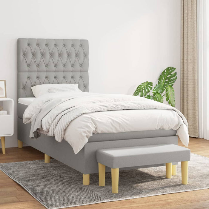 Pat box spring cu saltea, gri deschis, 100x200 cm, textil - WALTI WALTI