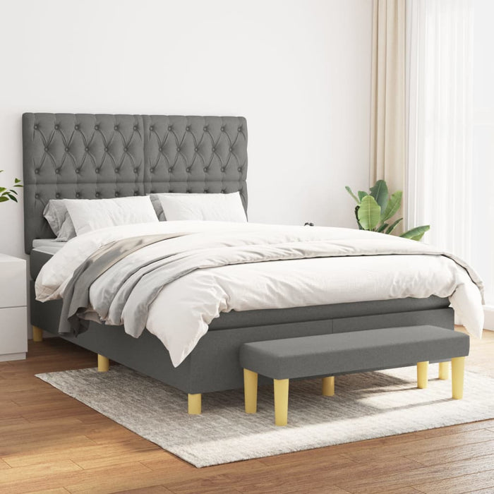 Pat box spring cu saltea, gri închis, 140x190 cm, textil - WALTI WALTI