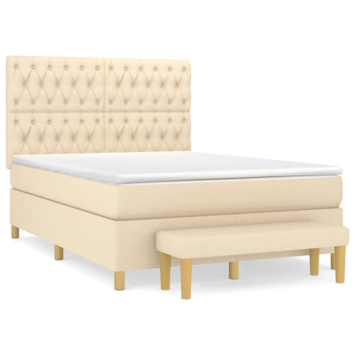 Pat box spring cu saltea, crem, 140x200 cm, textil - WALTI WALTI