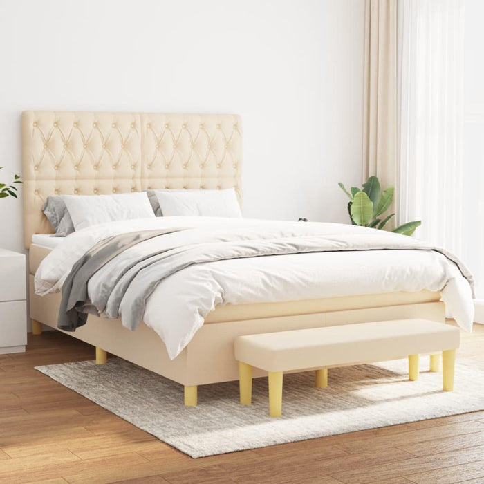 Pat box spring cu saltea, crem, 140x200 cm, textil - WALTI WALTI