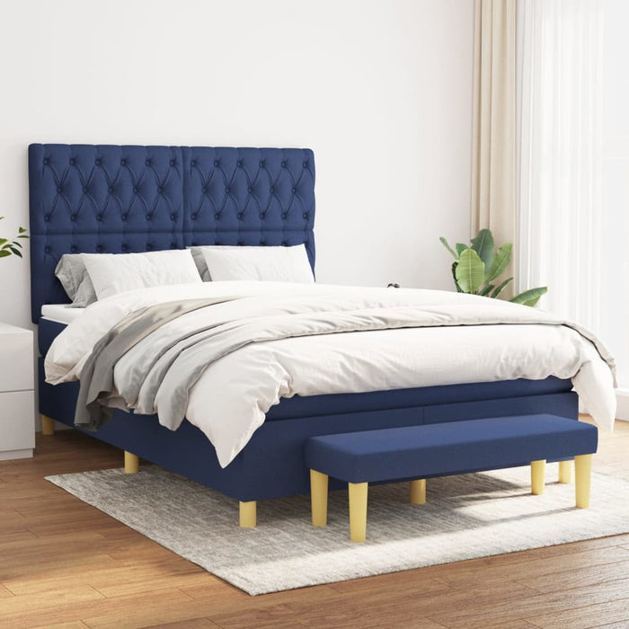 Pat box spring cu saltea, albastru, 140x200 cm, textil - WALTI WALTI