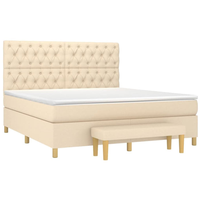 Pat box spring cu saltea, crem, 160x200 cm, material textil - WALTI WALTI