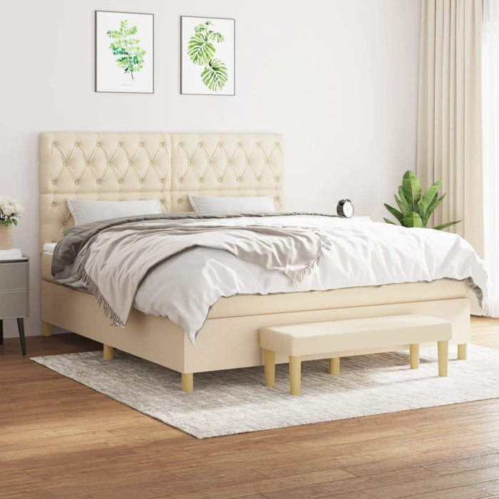 Pat box spring cu saltea, crem, 160x200 cm, material textil - WALTI WALTI