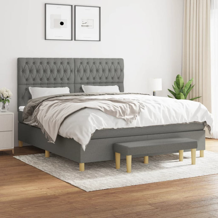 Pat box spring cu saltea, gri închis, 180x200 cm, textil - WALTI WALTI